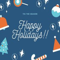 blue background and text that says Happy Holidays