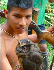 Waorani young man and owl
